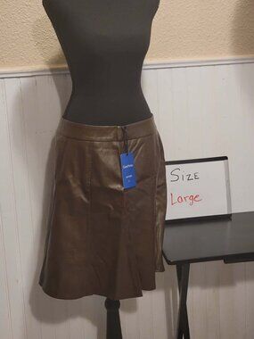 Chouyatou Brown Faux Leather A Line Skirt Size Large
